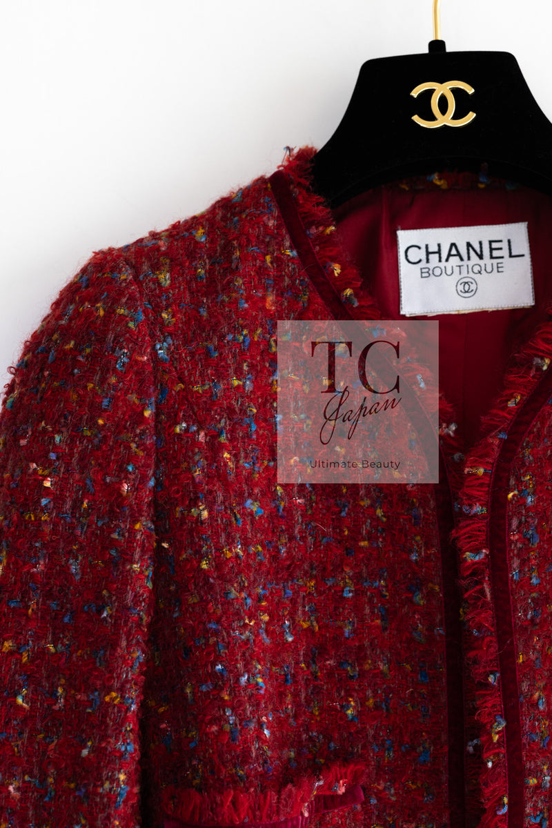 CHANEL 90A Vintage Red Wool Mohair Gold Button Jacket Coat 40 42 シャネル ヴィンテージ レッド ウール モヘア ゴールド CCロゴボタン ジャケット コート 即発