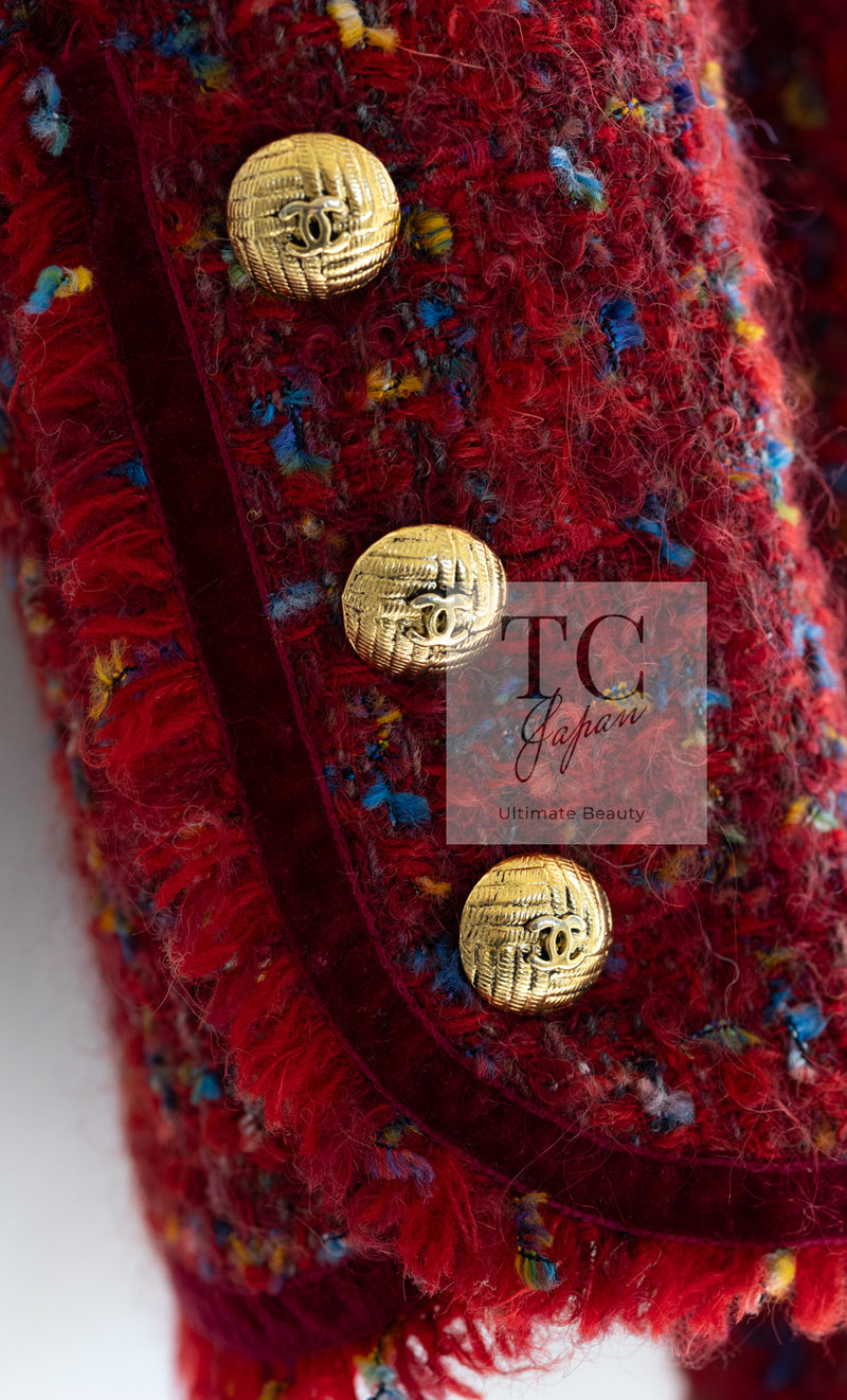 CHANEL 90A Vintage Red Wool Mohair Gold Button Jacket Coat 40 42 シャネル ヴィンテージ レッド ウール モヘア ゴールド CCロゴボタン ジャケット コート 即発