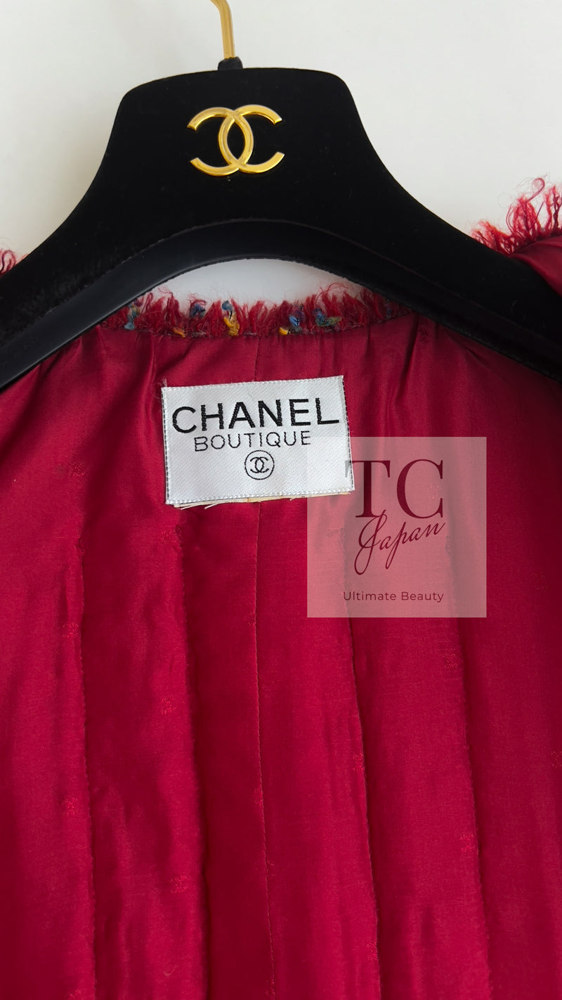 CHANEL 90A Vintage Red Wool Mohair Gold Button Jacket Coat 40 42 シャネル ヴィンテージ レッド ウール モヘア ゴールド CCロゴボタン ジャケット コート 即発