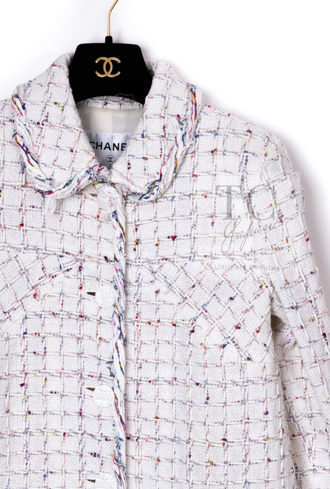 シャネル ジャケット CHANEL ホワイト ミックス コットン ツイード