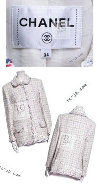 CHANEL 18S White Mix Cotton Tweed Coat Jacket 36 38 シャネル ホワイト ミックス コットン ツイード コート ジャケット 即発