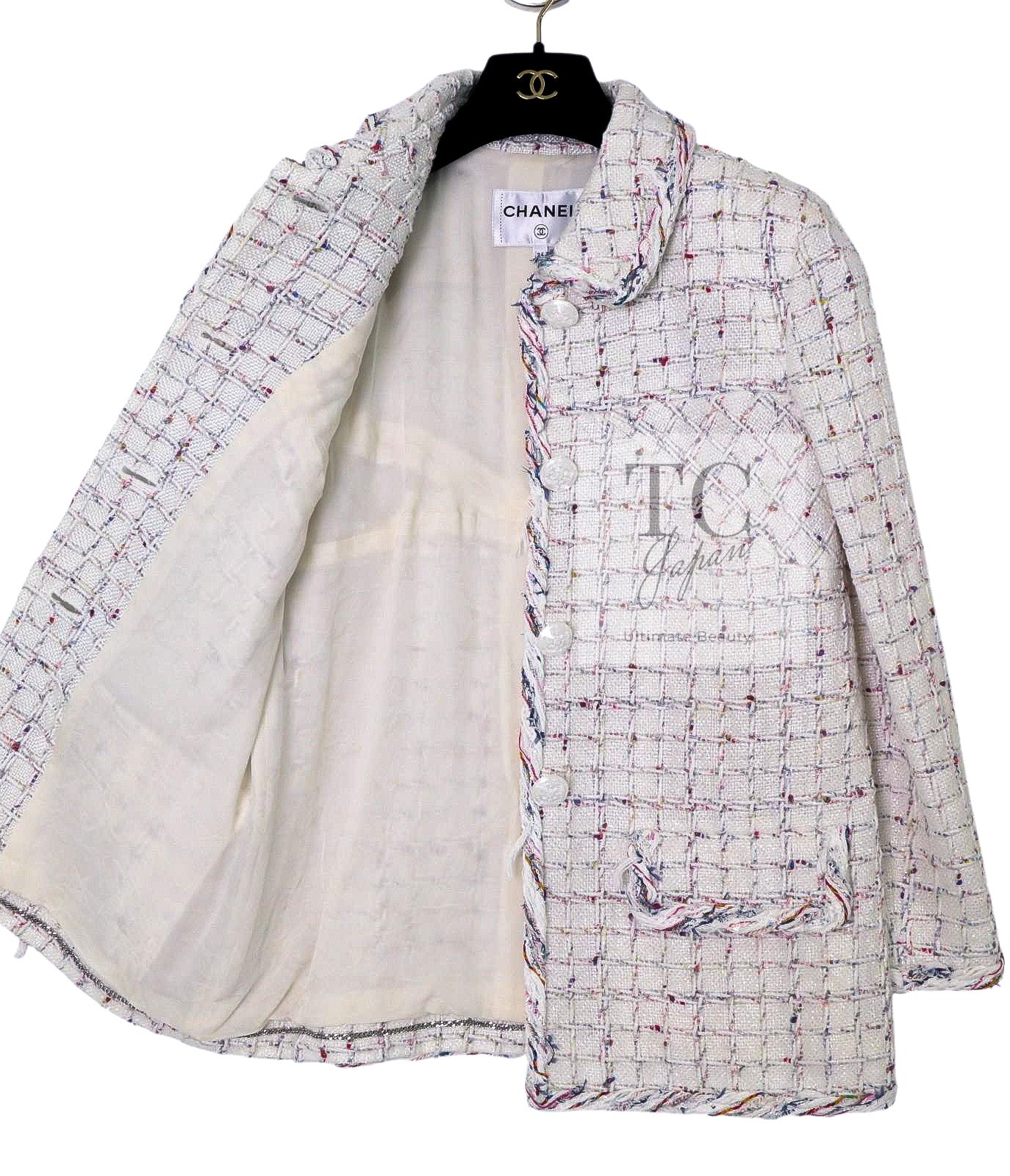 CHANEL 18S White Mix Cotton Tweed Coat Jacket 36 38 シャネル ホワイト ミックス コットン ツイード コート ジャケット 即発