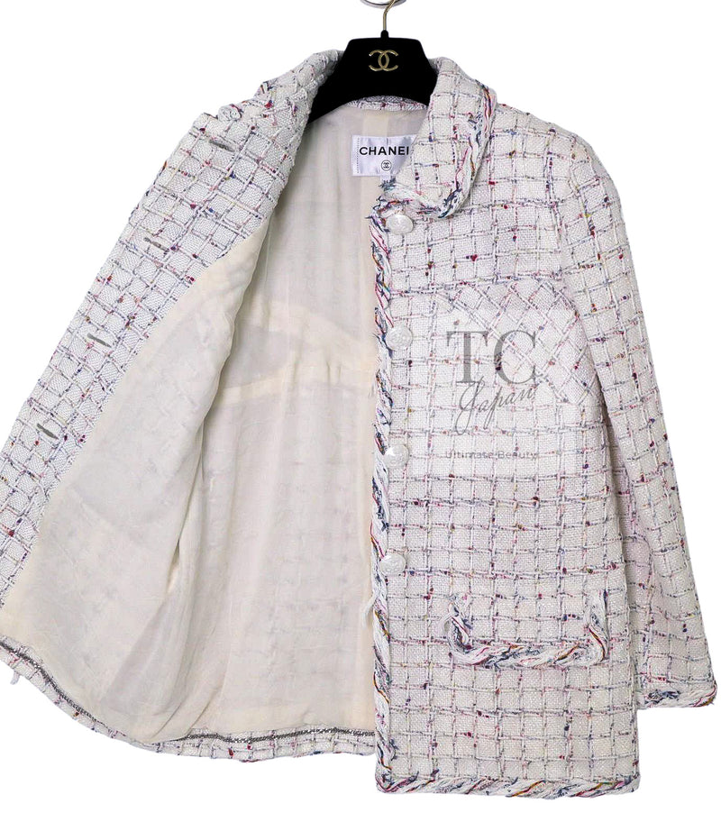 CHANEL 18S White Mix Cotton Tweed Coat Jacket 36 38 シャネル ホワイト ミックス コットン ツイード コート ジャケット 即発
