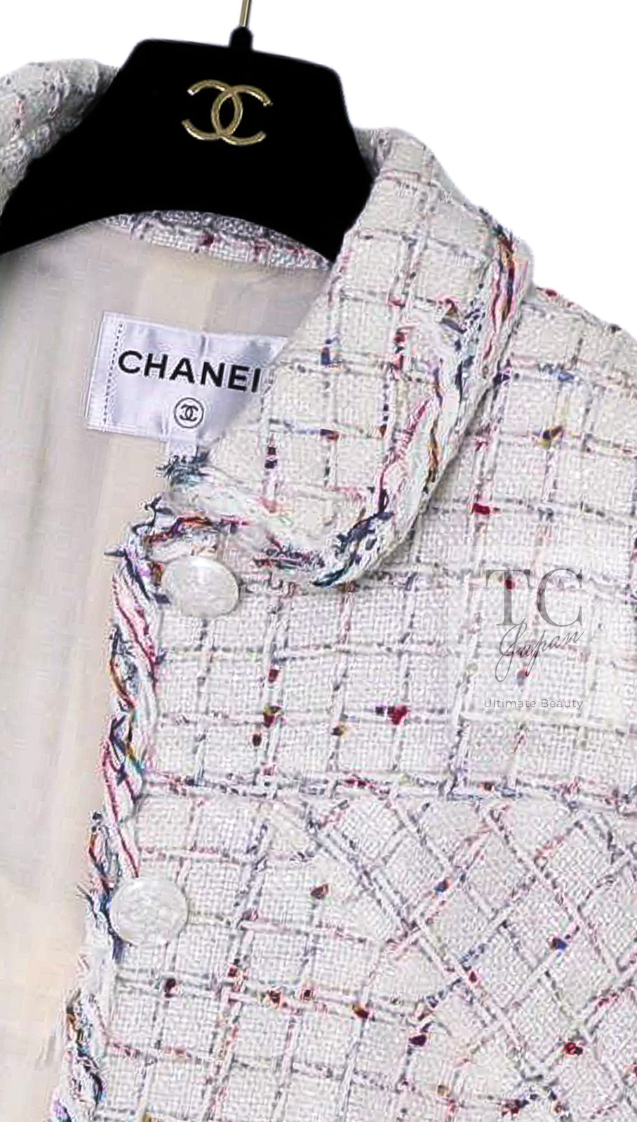 シャネル ジャケット CHANEL ホワイト ミックス コットン ツイード