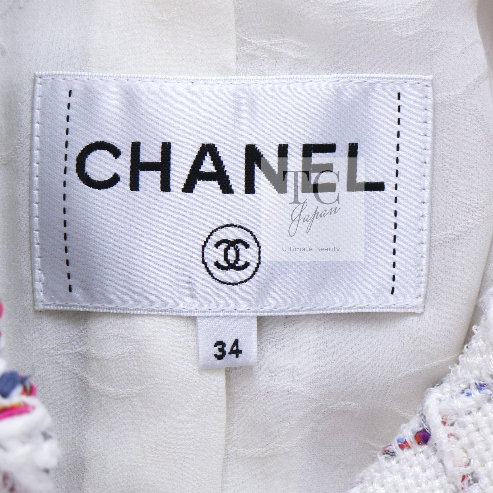 CHANEL 18S White Mix Cotton Tweed Coat Jacket 36 38 シャネル ホワイト ミックス コットン ツイード コート ジャケット 即発