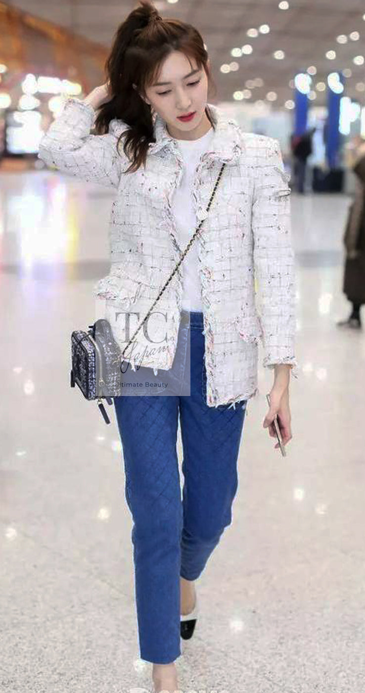 CHANEL 18S white mix cotton tweed coat jacket