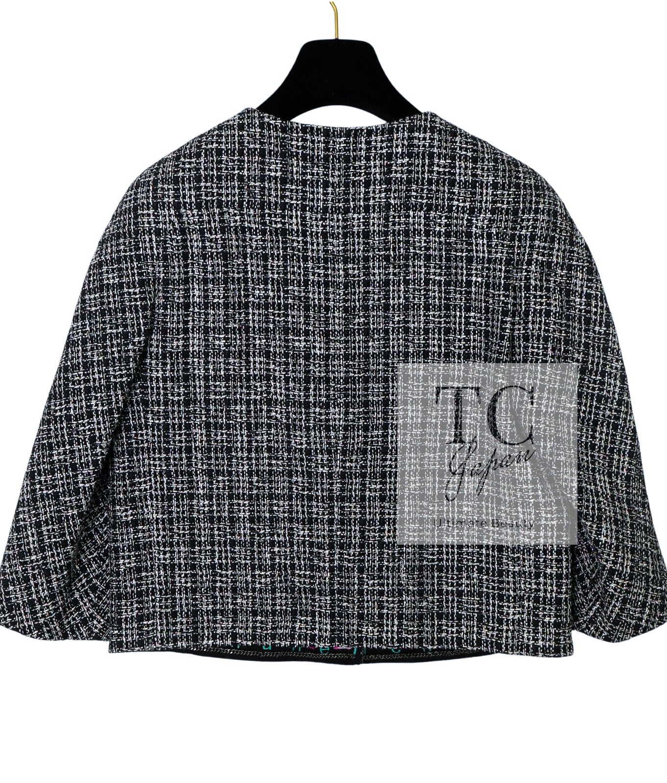 CHANEL ジャケット チェック柄 cc ロゴ 白 直営店 ツイード 黒