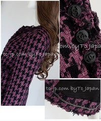 CHANEL 09S Purple Black Houndstooth Silk Tweed Jacket 38 シャネル パープル ブラック 千鳥柄 シルク ツイード ジャケット 即発