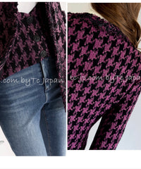 CHANEL 09S Purple Black Houndstooth Silk Tweed Jacket 38 シャネル パープル ブラック 千鳥柄 シルク ツイード ジャケット 即発