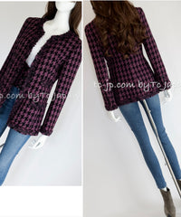 CHANEL 09S Purple Black Houndstooth Silk Tweed Jacket 38 シャネル パープル ブラック 千鳥柄 シルク ツイード ジャケット 即発