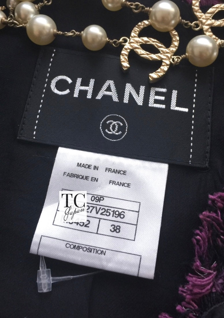 CHANEL 09S Purple Black Houndstooth Silk Tweed Jacket 38 シャネル パープル ブラック 千鳥柄 シルク ツイード ジャケット - TC JAPAN