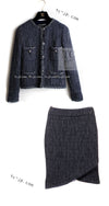 CHANEL 08A Navy Gray Lion Buttons Wool Tweed Jacket Skirt Suit 34 36 シャネル ネイビー グレー ライオン ボタン ウール ツイード ジャケット スカート スーツ 即発