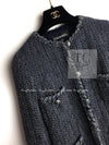 CHANEL 08A Navy Gray Lion Buttons Wool Tweed Jacket Skirt Suit 34 36 シャネル ネイビー グレー ライオン ボタン ウール ツイード ジャケット スカート スーツ 即発