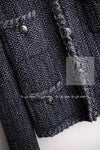 CHANEL 08A Navy Gray Lion Buttons Wool Tweed Jacket Skirt Suit 34 36 シャネル ネイビー グレー ライオン ボタン ウール ツイード ジャケット スカート スーツ 即発