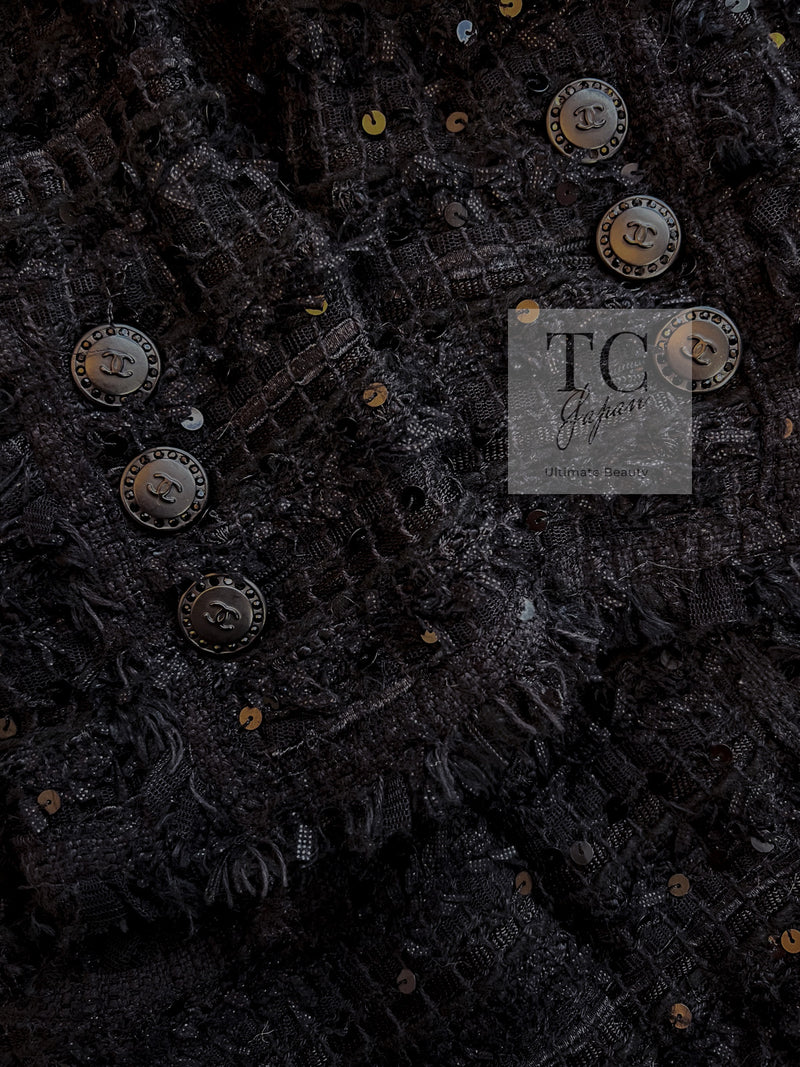 CHANEL 05S Black Sequin Embellishments Tweed Jacket 36 シャネル ブラック スパンコール ツイード ジャケット 即発