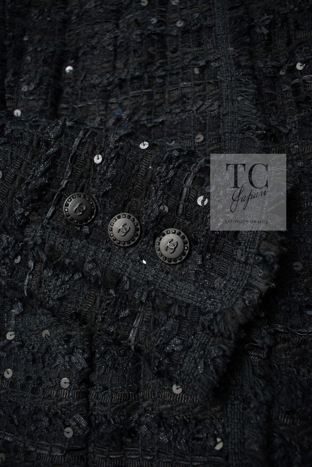 CHANEL 05S Black Sequin Embellishments Tweed Jacket 36 シャネル ブラック スパンコール ツイード ジャケット 即発