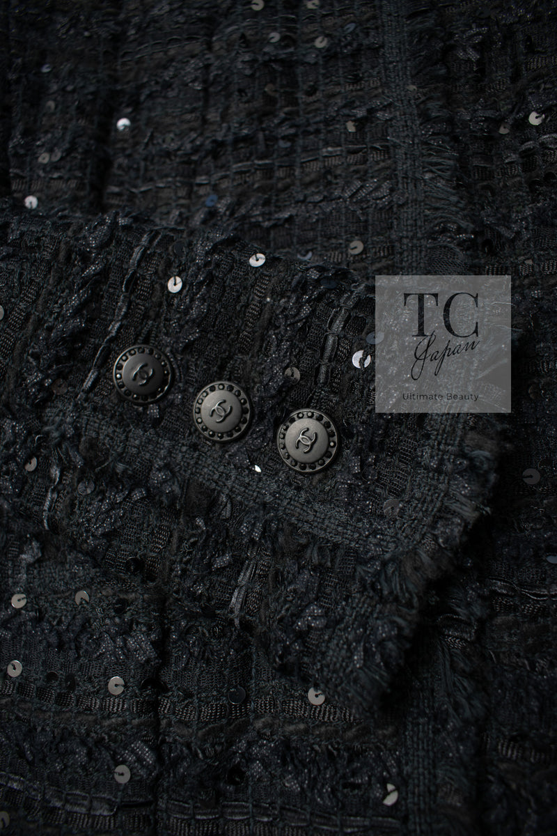 CHANEL 05S Black Sequin Embellishments Tweed Jacket 36 シャネル ブラック スパンコール ツイード ジャケット 即発