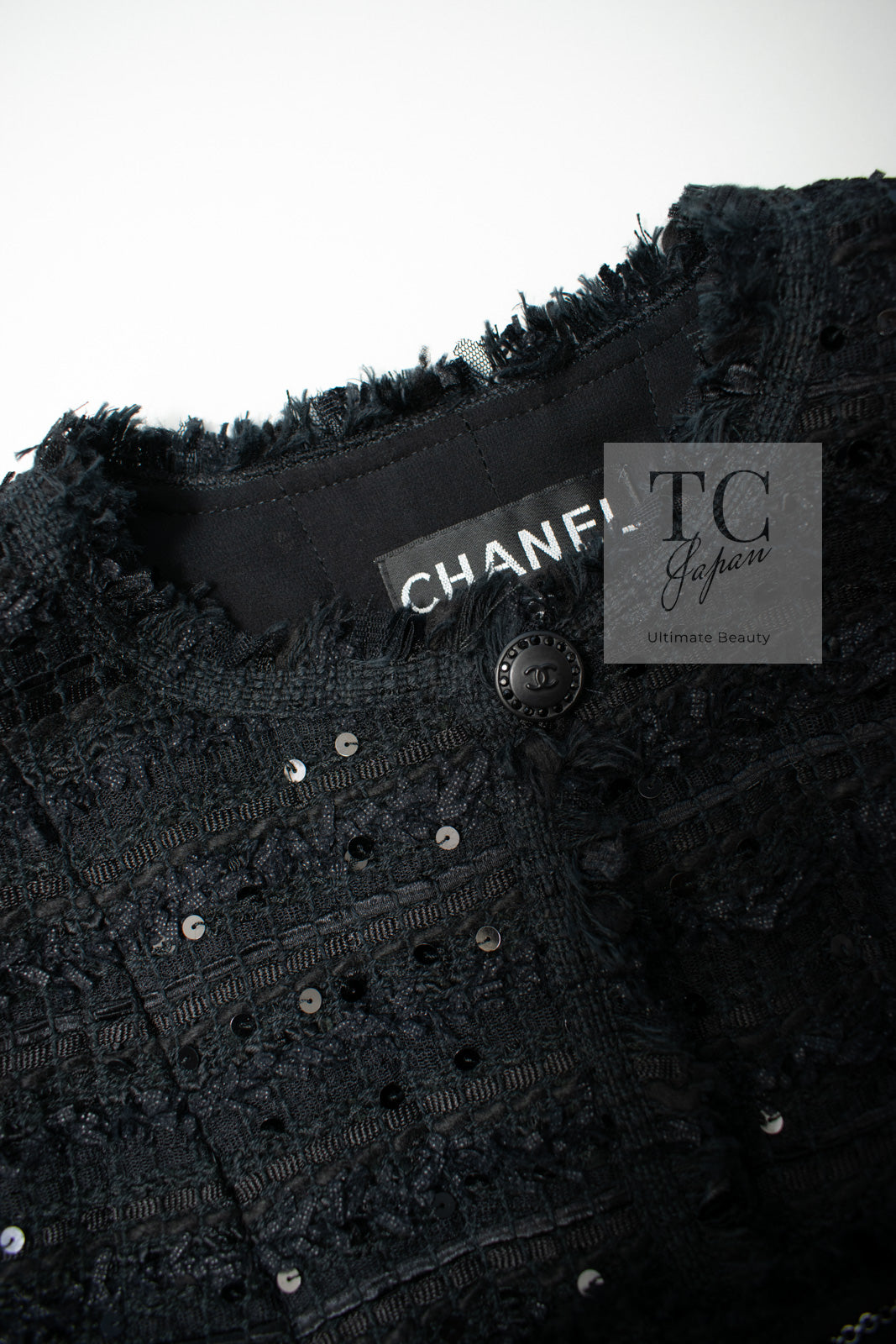 CHANEL 05S Black Sequin Embellishments Tweed Jacket 36 シャネル ブラック スパンコール ツイード ジャケット 即発