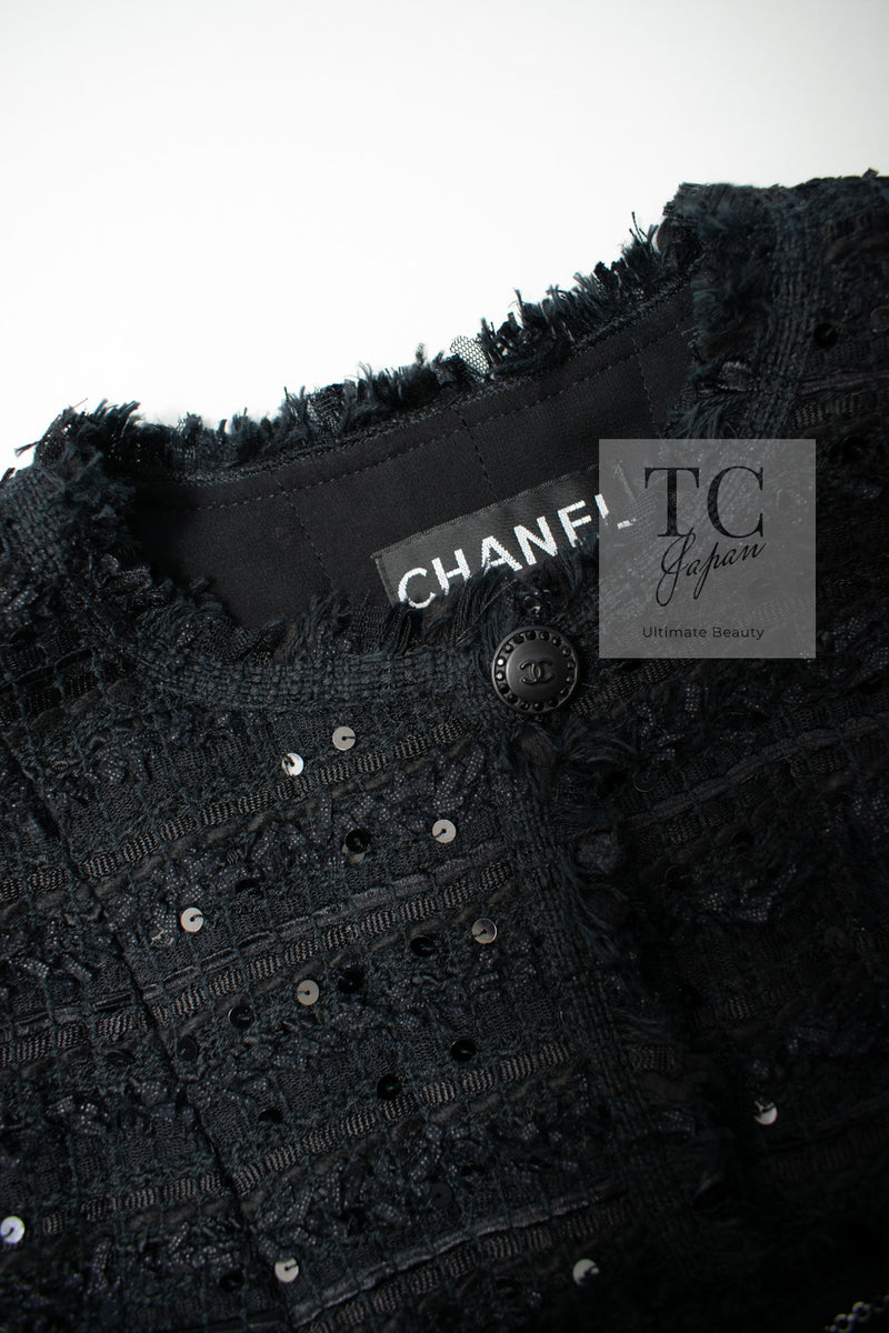 CHANEL 05S Black Sequin Embellishments Tweed Jacket 36 シャネル ブラック スパンコール ツイード ジャケット 即発
