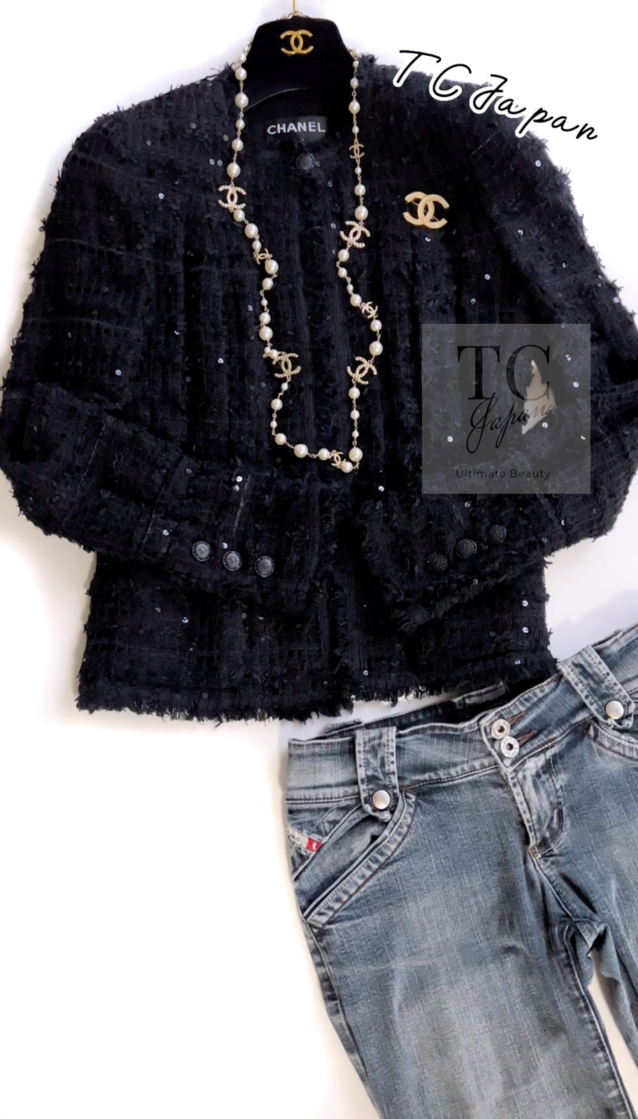 CHANEL 05S Black Sequin Embellishments Tweed Jacket 36 シャネル ブラック スパンコール ツイード ジャケット 即発