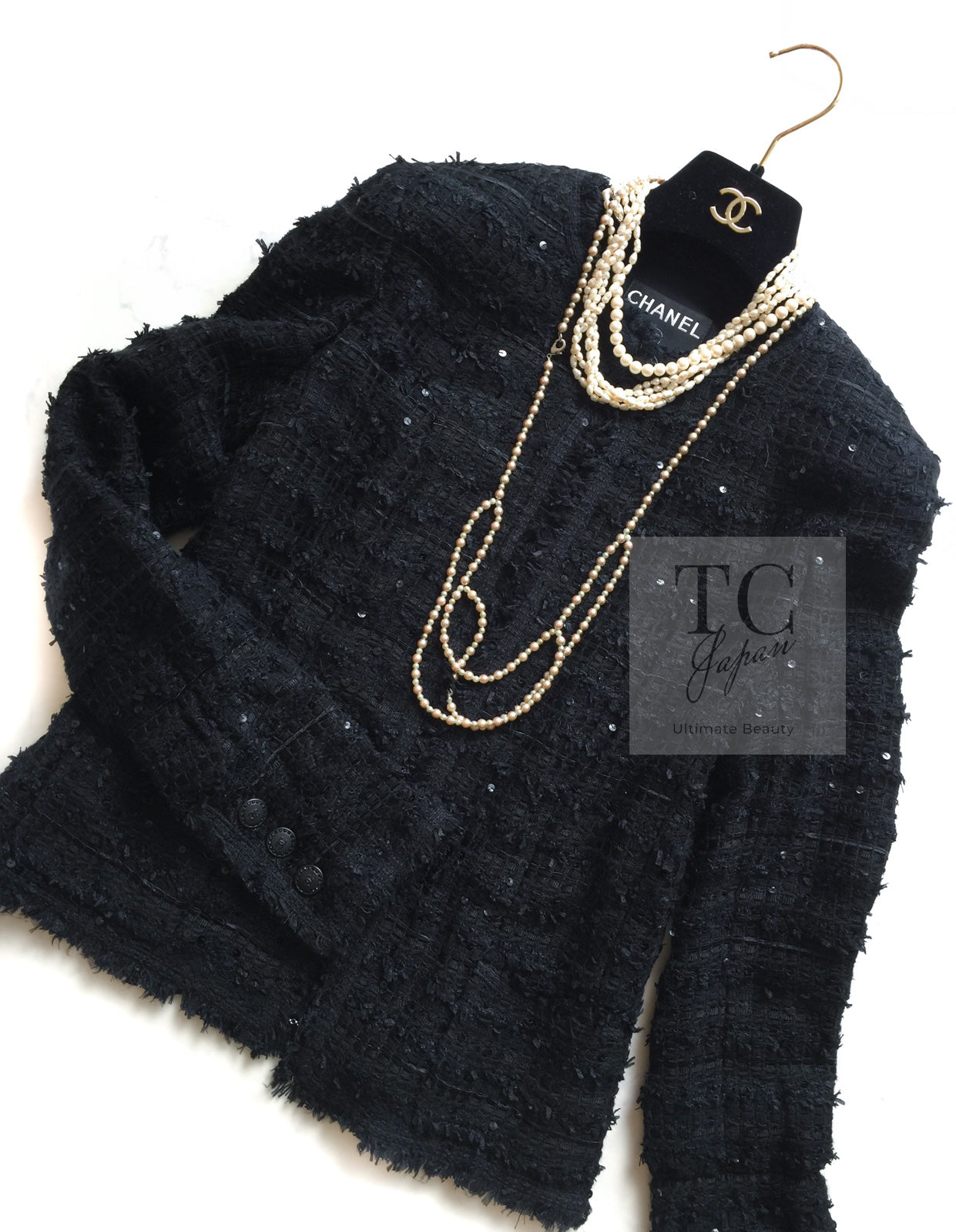 CHANEL 05S Black Sequin Embellishments Tweed Jacket 36 シャネル ブラック スパンコール ツイード ジャケット 即発