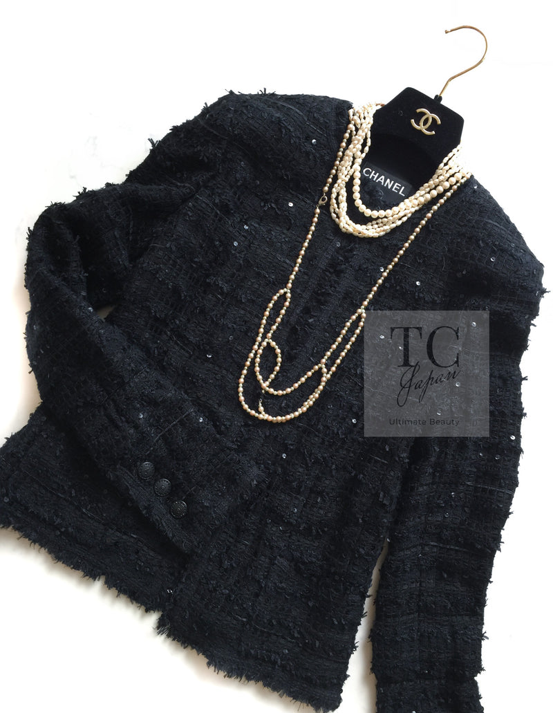 CHANEL 05S Black Sequin Embellishments Tweed Jacket 36 シャネル ブラック スパンコール ツイード ジャケット 即発