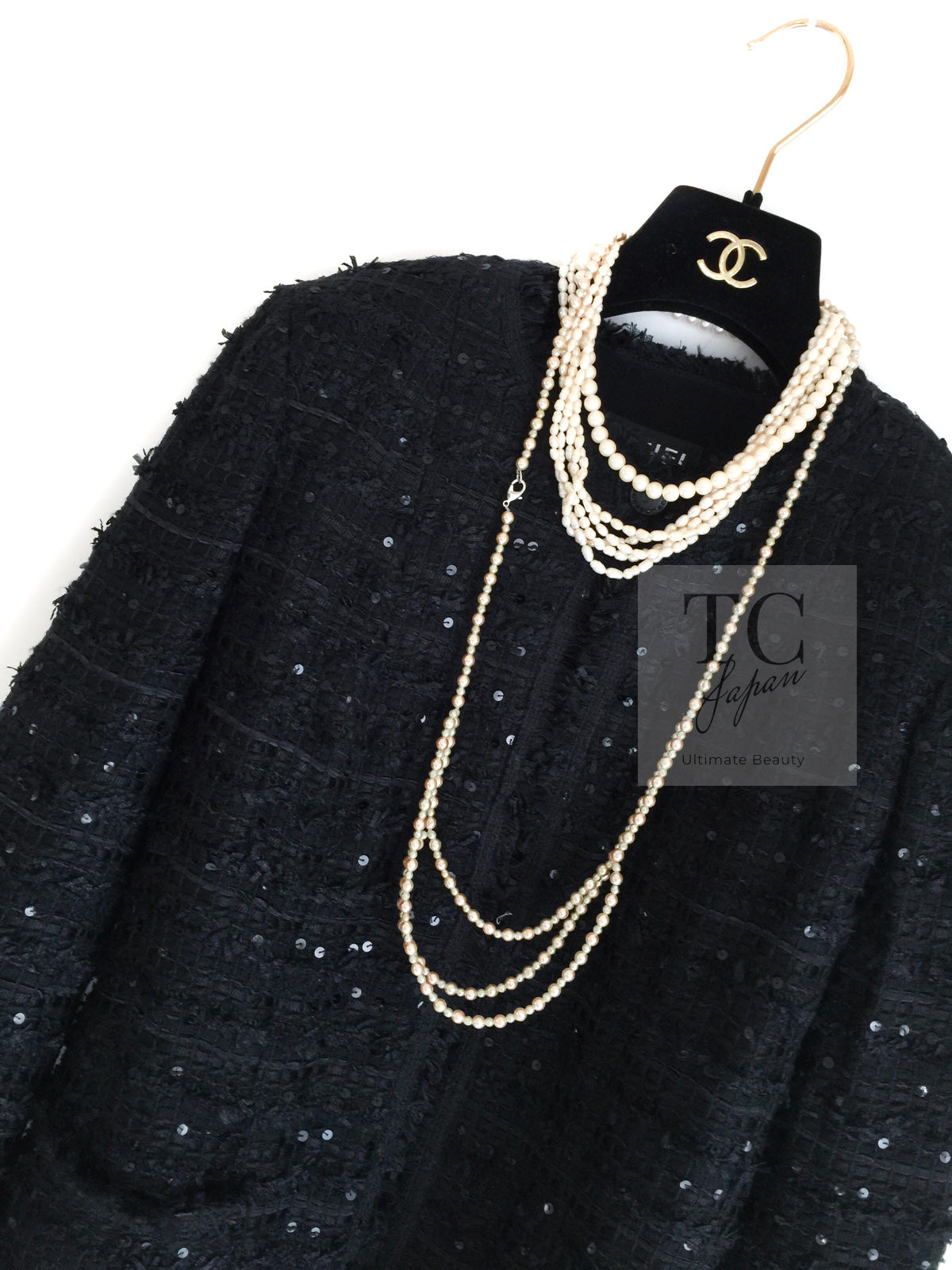 CHANEL 05S Black Sequin Embellishments Tweed Jacket 36 シャネル ブラック スパンコール ツイード ジャケット 即発