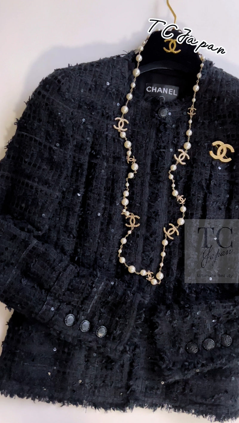 CHANEL 05S Black Sequin Embellishments Tweed Jacket 36 シャネル ブラック スパンコール ツイード ジャケット 即発