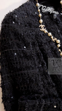 CHANEL 05S Black Sequin Embellishments Tweed Jacket 36 シャネル ブラック スパンコール ツイード ジャケット 即発