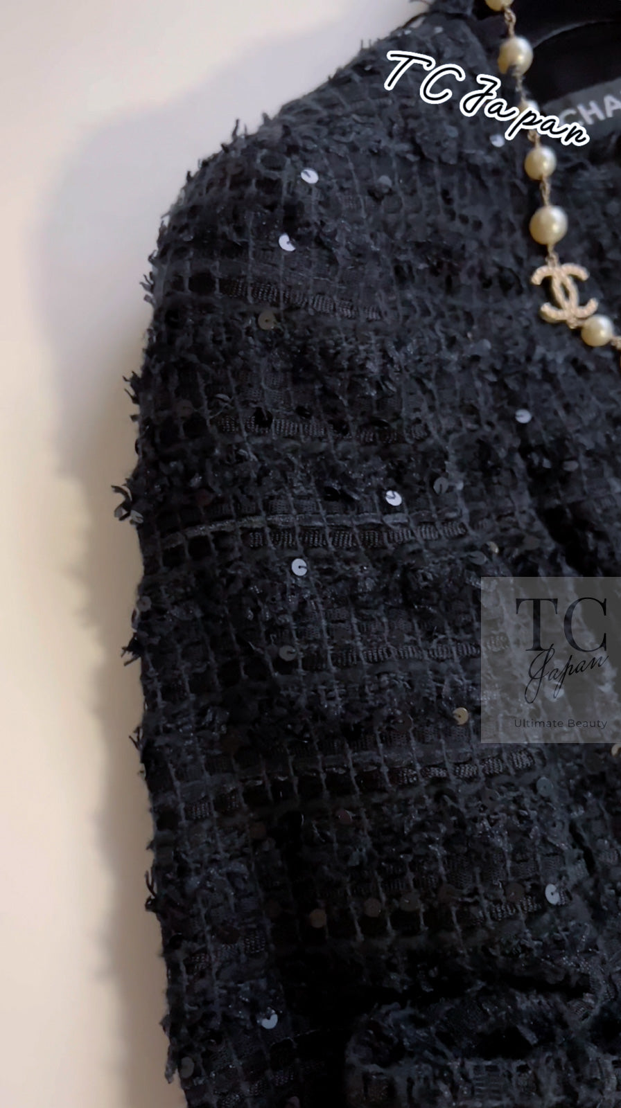 CHANEL 05S Black Sequin Embellishments Tweed Jacket 36 シャネル ブラック スパンコール ツイード ジャケット 即発