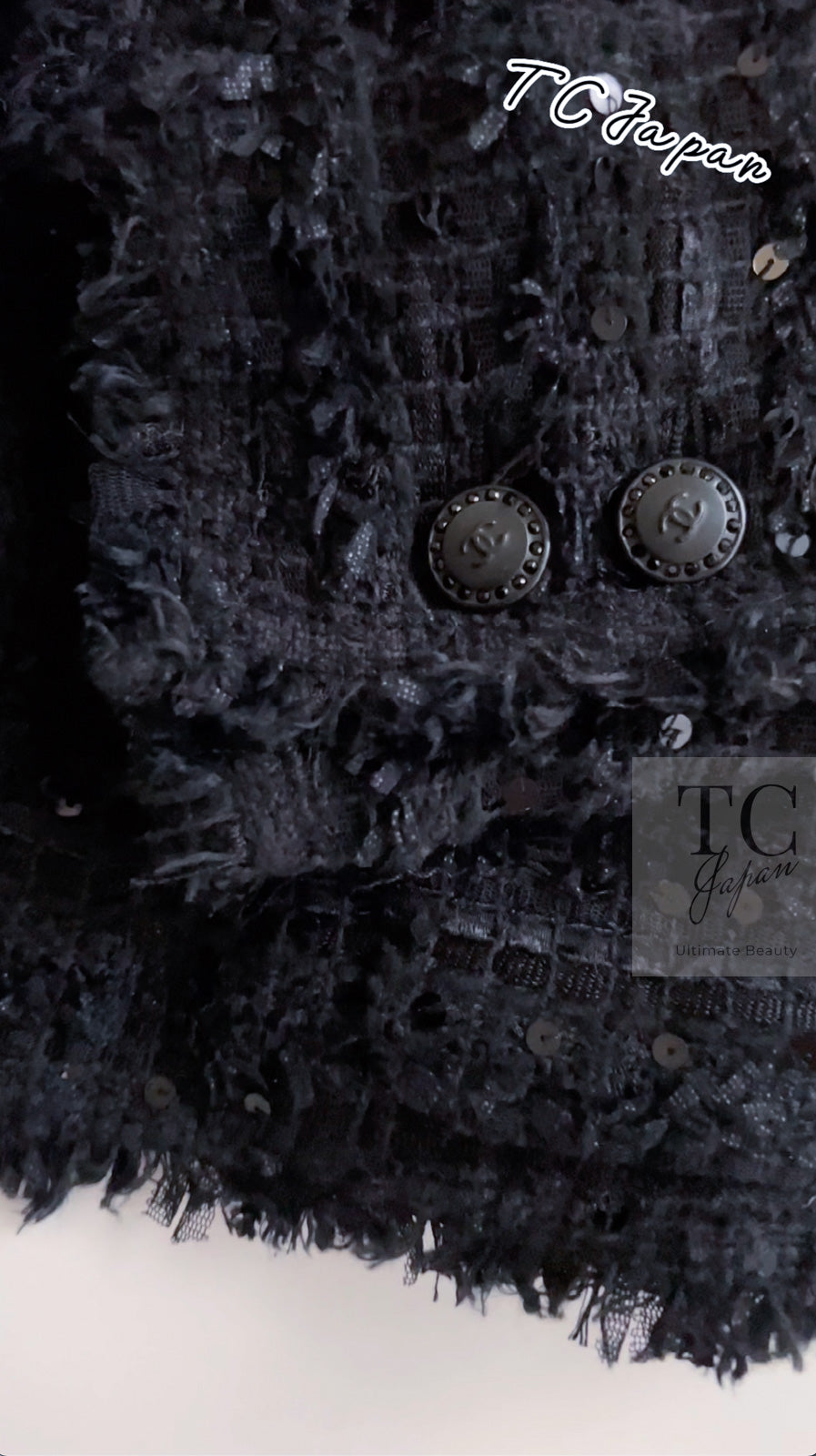 CHANEL 05S Black Sequin Embellishments Tweed Jacket 36 シャネル ブラック スパンコール ツイード ジャケット 即発