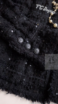 CHANEL 05S Black Sequin Embellishments Tweed Jacket 36 シャネル ブラック スパンコール ツイード ジャケット 即発