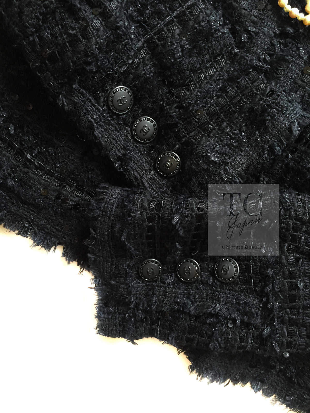 CHANEL 05S Black Sequin Embellishments Tweed Jacket 36 シャネル ブラック スパンコール ツイード ジャケット 即発