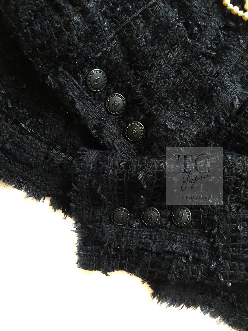 CHANEL 05S Black Sequin Embellishments Tweed Jacket 36 シャネル ブラック スパンコール ツイード ジャケット 即発