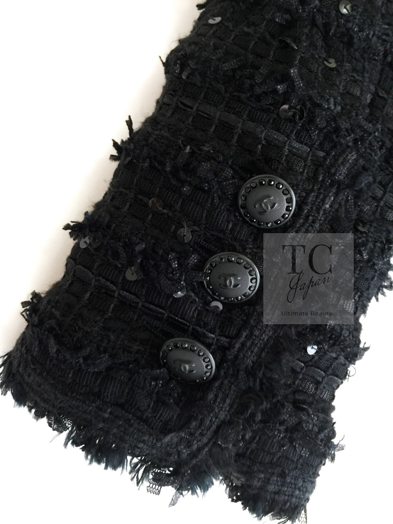 CHANEL 05S Black Sequin Embellishments Tweed Jacket 36 シャネル ブラック スパンコール ツイード ジャケット 即発