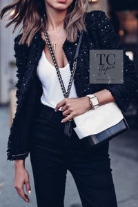 CHANEL 05S Black Sequin Embellishments Tweed Jacket 36 シャネル ブラック スパンコール ツイード ジャケット 即発