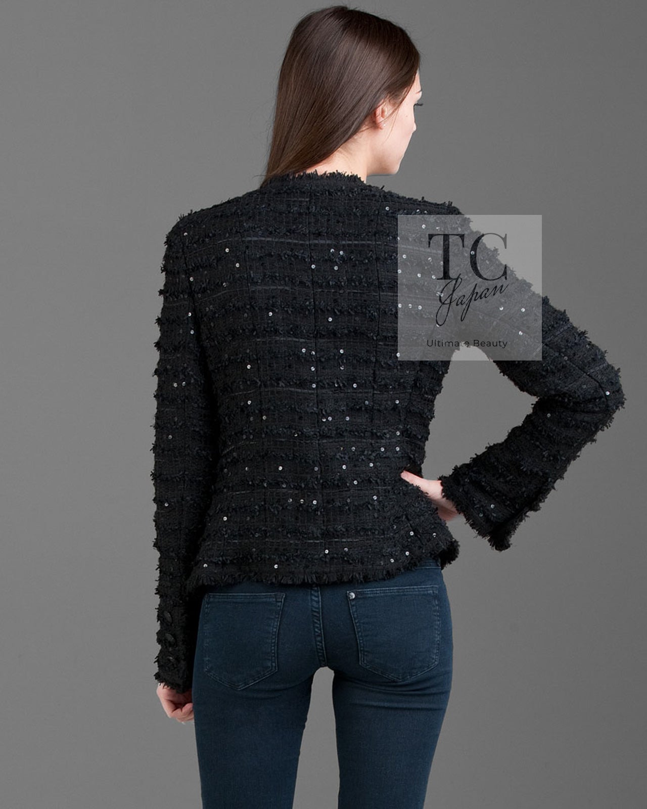CHANEL 05S Black Sequin Embellishments Tweed Jacket 36 シャネル ブラック スパンコール ツイード ジャケット 即発