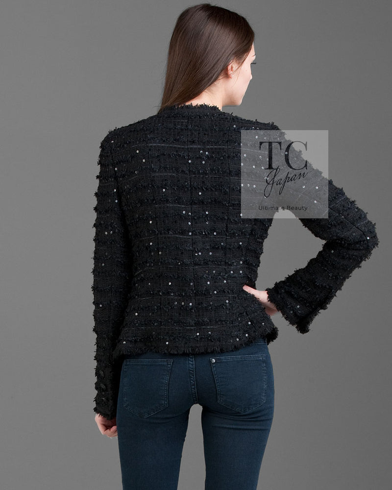 CHANEL 05S Black Sequin Embellishments Tweed Jacket 36 シャネル ブラック スパンコール ツイード ジャケット 即発