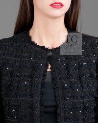CHANEL 05S Black Sequin Embellishments Tweed Jacket 36 シャネル ブラック スパンコール ツイード ジャケット 即発