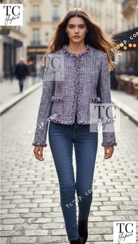 CHANEL 03A Lavender Pink Gray Multicolor Lesage Wool Tweed Jacket 34 36 シャネル ラベンダー ピンク グレー ルサージュ ツイード ジャケット 即発