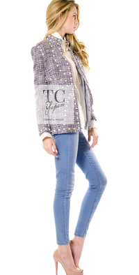 CHANEL 03A Lavender Pink Gray Multicolor Lesage Wool Tweed Jacket 42 シャネル ラベンダー ピンク グレー ルサージュ ツイード ジャケット 即発