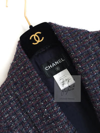 CHANEL 14B Navy Purple Metallic Tweed Jacket 36 38 シャネル ネイビー パープル メタリック ツイード ジャケット 即発