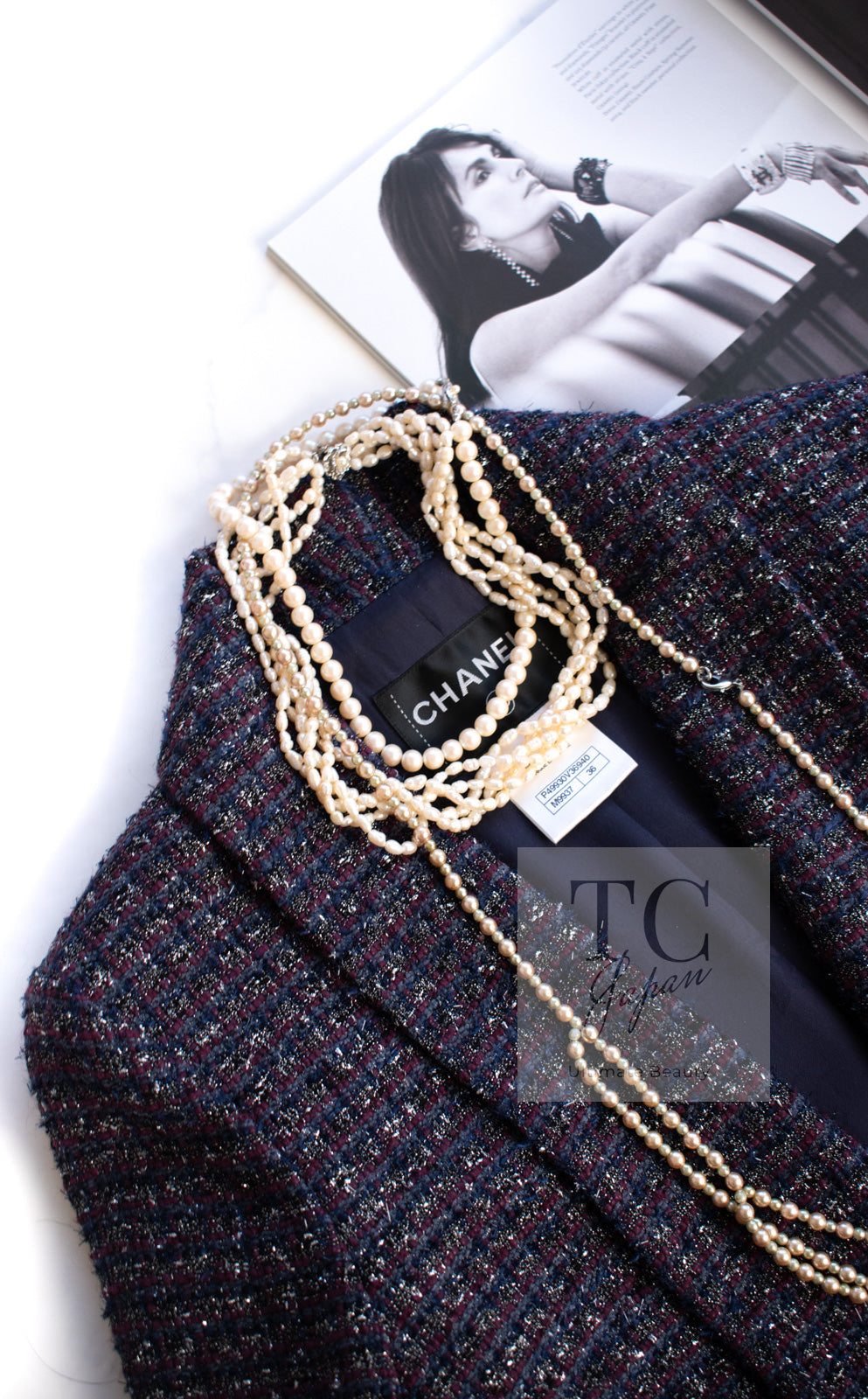 CHANEL 14B Navy Purple Metallic Tweed Jacket 36 38 シャネル ネイビー パープル メタリック ツイード ジャケット 即発