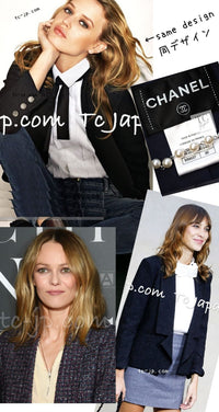 CHANEL 14B Navy Purple Metallic Tweed Jacket 36 38 シャネル ネイビー パープル メタリック ツイード ジャケット 即発
