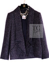 CHANEL 14B Navy Purple Metallic Tweed Jacket 36 38 シャネル ネイビー パープル メタリック ツイード ジャケット 即発