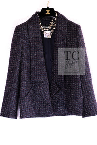 CHANEL 14B Navy Purple Metallic Tweed Jacket 36 38 シャネル ネイビー パープル メタリック ツイード ジャケット 即発