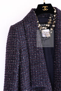 CHANEL 14B Navy Purple Metallic Tweed Jacket 36 38 シャネル ネイビー パープル メタリック ツイード ジャケット 即発