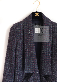 CHANEL 14B Navy Purple Metallic Tweed Jacket 36 38 シャネル ネイビー パープル メタリック ツイード ジャケット 即発