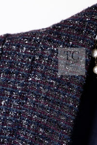 CHANEL 14B Navy Purple Metallic Tweed Jacket 36 38 シャネル ネイビー パープル メタリック ツイード ジャケット 即発
