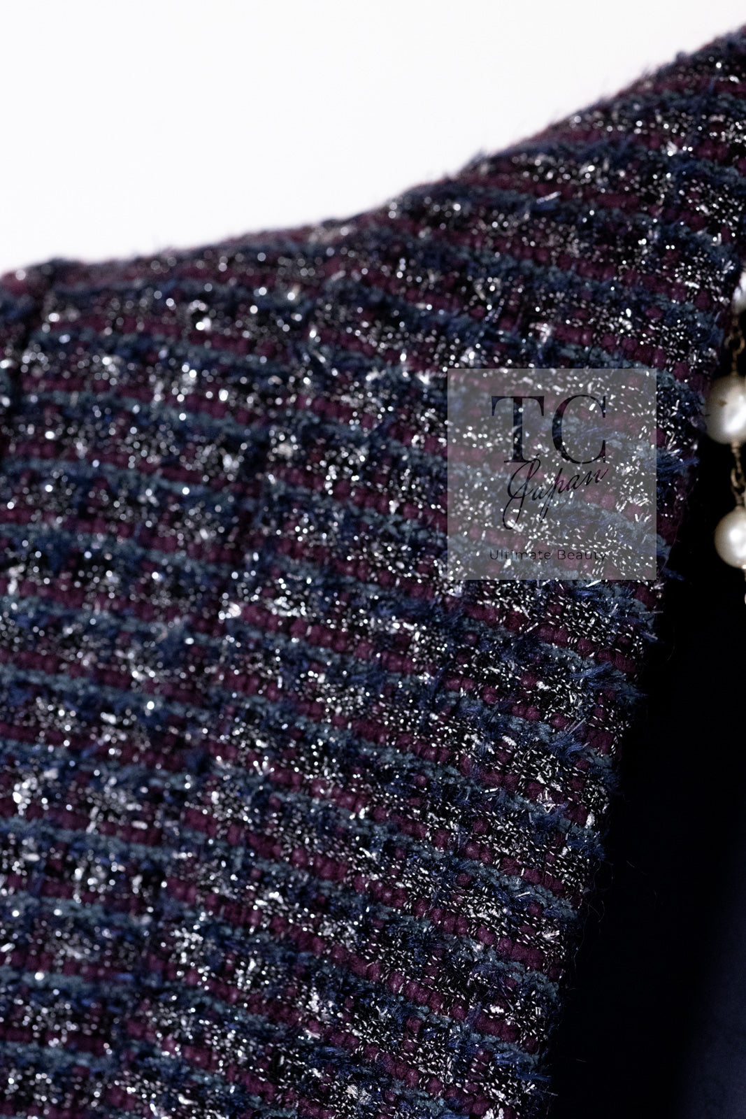 CHANEL 14B Navy Purple Metallic Tweed Jacket 36 38 シャネル ネイビー パープル メタリック ツイード ジャケット 即発
